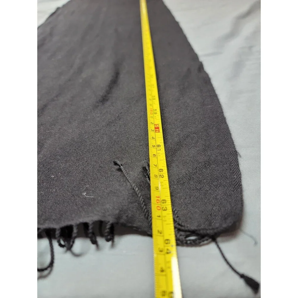 Pashmina Black Scarf Wrap 70% Pashmina 30% Silk Handmade Nepal Fringe 64